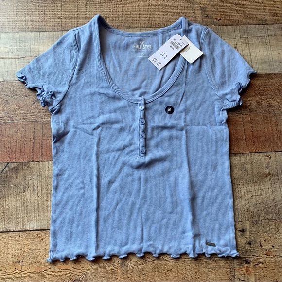 Hollister crop top tee with ruffle lattice stitch - Picture 1 of 5